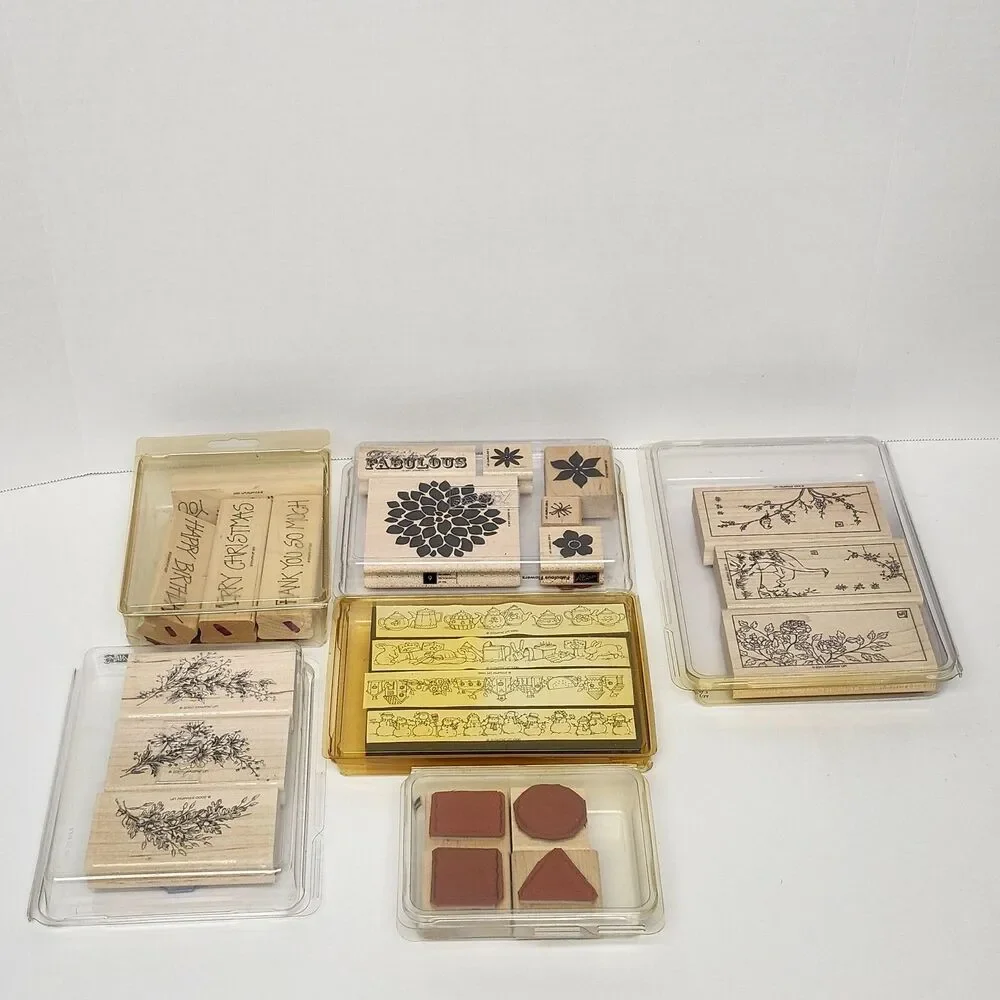 Stampin Up Wood Mounted Rubber Stamps Lot 6 Sets Vintage Celestial Floral Craft